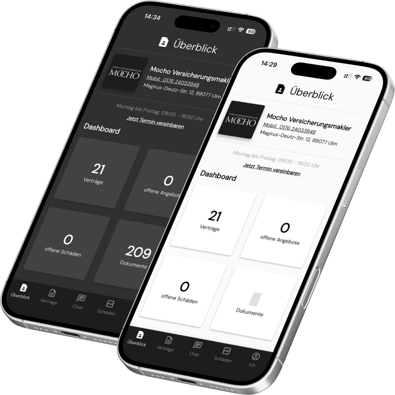 Kundenapp: Überblick mit Verträgen, Angeboten, Schäden und Dokumenten